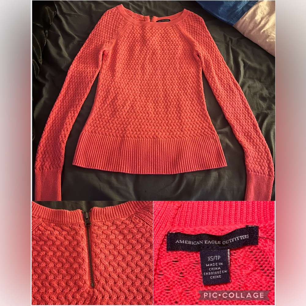 American Eagle Outfitters Coral Textured Scoop-Neck Sweater